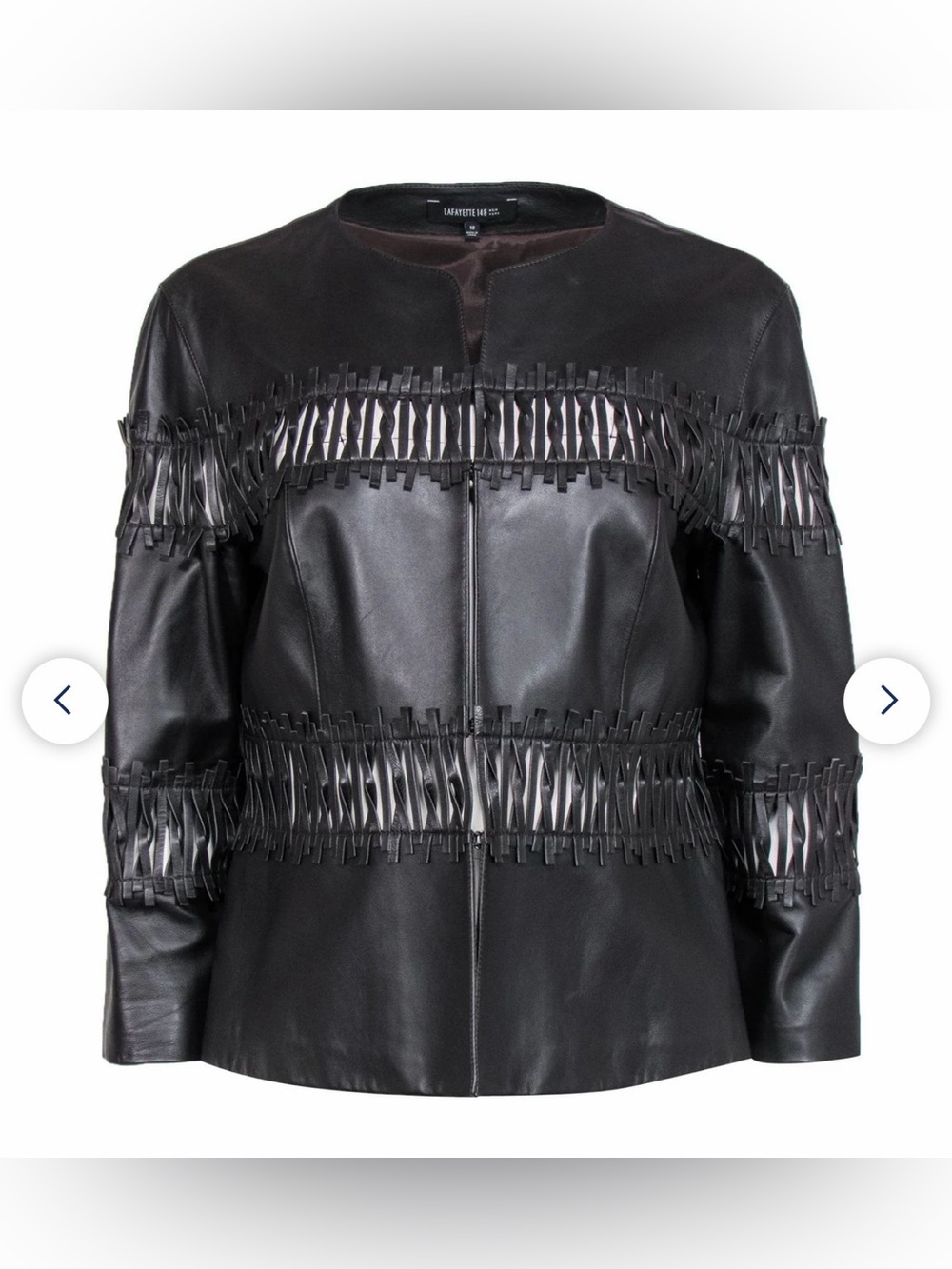 Lafayette 148 Black Woven Fringe Leather Jacket NWOT Size 12